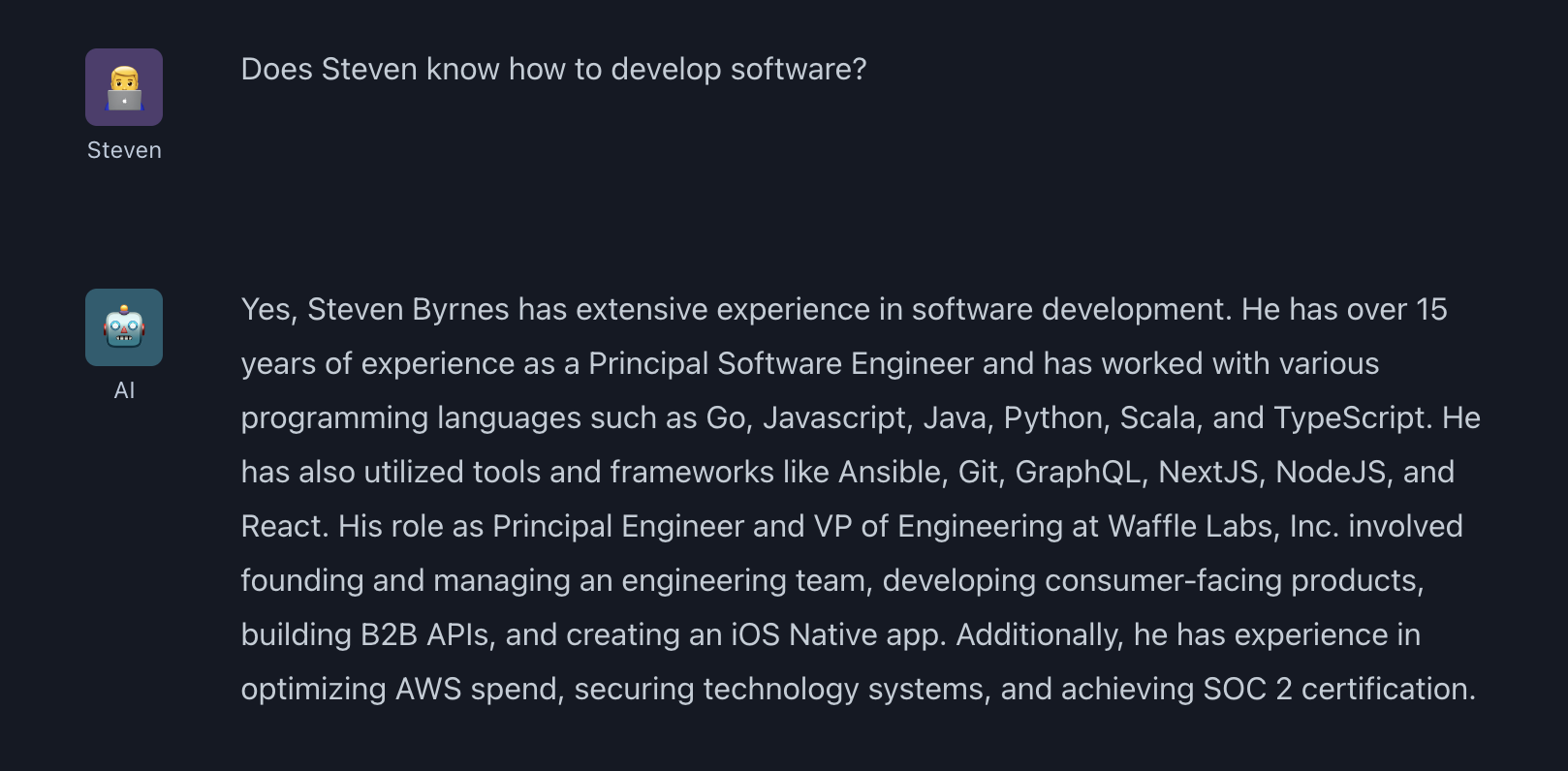 Asking the bot: do I know how to write software? Do I know how to write software?